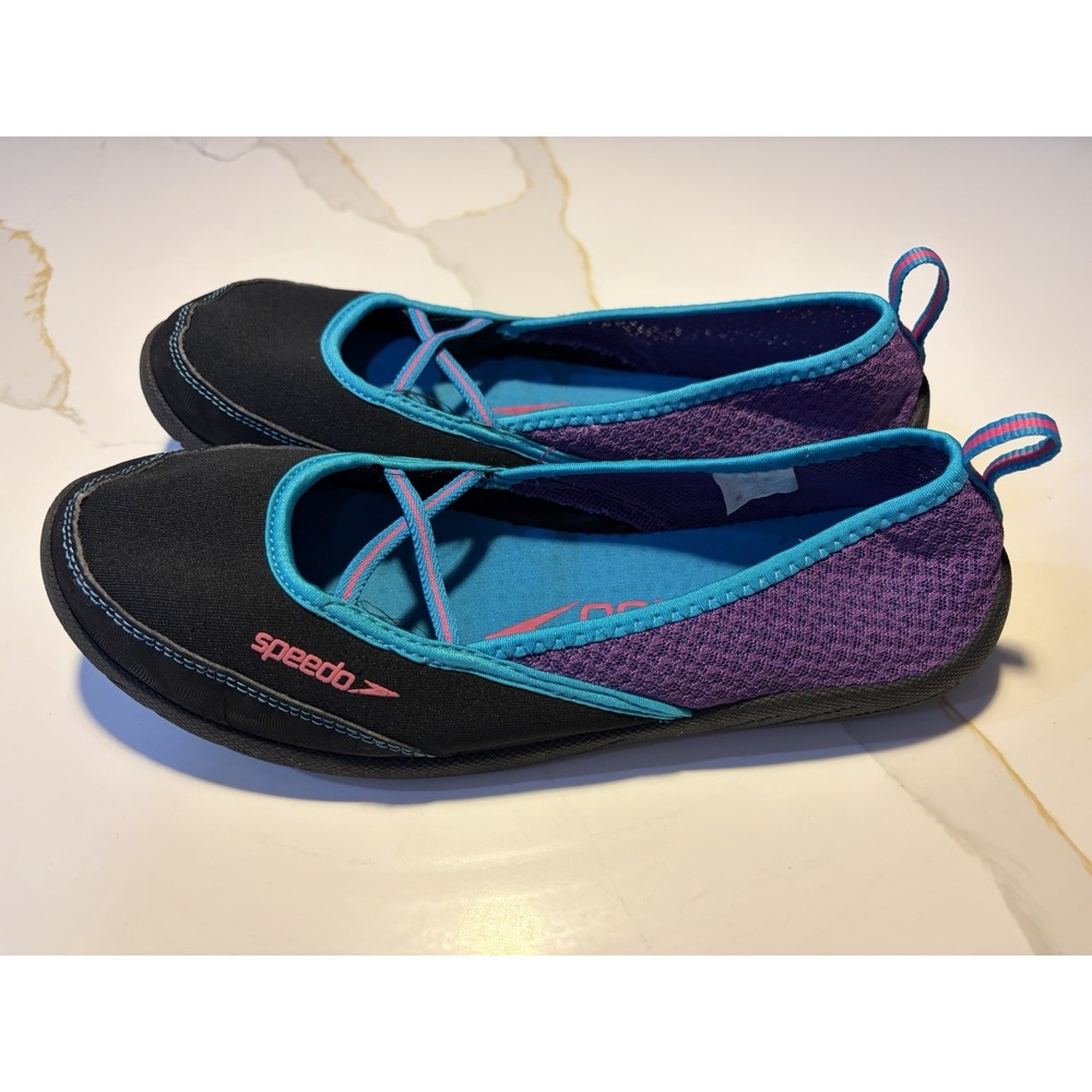 Speedo Women's Size 11 Black Purple Aqua Water Shoes Swim Beach Mary Jane
